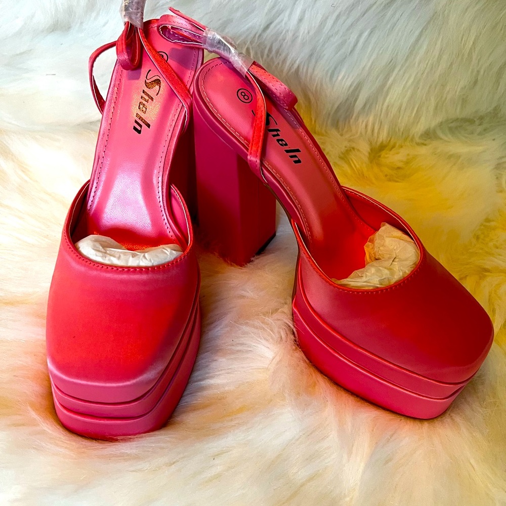 Shein, satin pink platform shoes